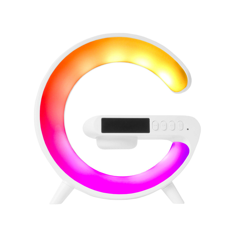 Aga ZEGAR LED Lampka stołowa RGB Głośnik Ładowarka RADIO BUDZIK Bluetooth 5w1 Biały