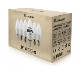 6x LED żarówka - ecoPLANET - E14 - 10W - świeczka - 880Lm - ciepła biel