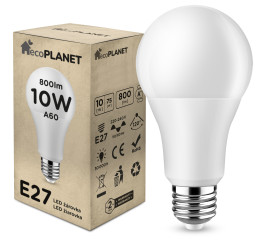 LED žárovka - ecoPLANET - E27 - 10W - 800Lm - teplá bílá