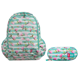 St.RIGHT Dwukomorowy plecak szkolny + piórnik Flower Magnolia
