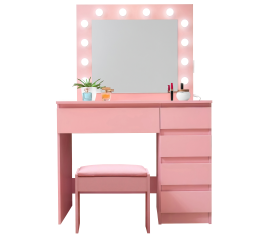 Aga Toaletka z lustrem, oświetleniem i gniazdkiem elektrycznym + taboret Różowa