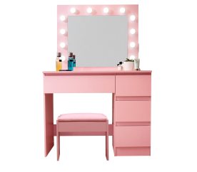 Aga Toaletka z lustrem, oświetleniem i gniazdkiem elektrycznym + taboret Różowa