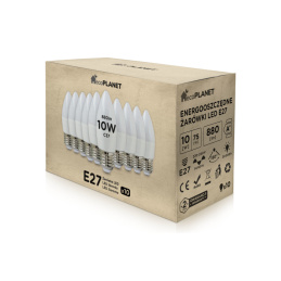 10x LED żarówka - ecoPLANET - E27 - 10W - świeczka - 880Lm - ciepła biel