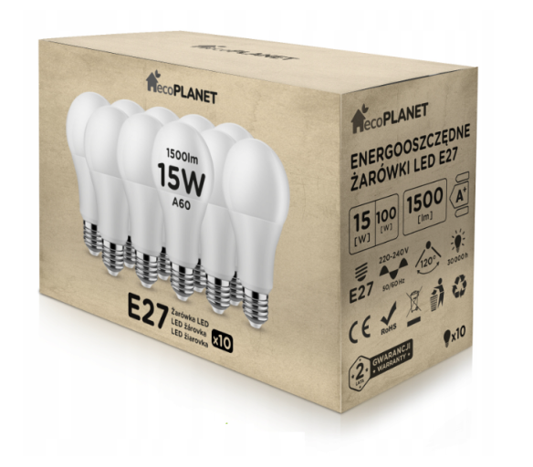 10x LED żarówka ecoPLANET - E27 - A60 - 15W - 1500Lm - neutralna biel