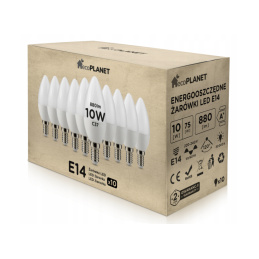 10x LED żarówka - ecoPLANET - E14 - 10W - świeczka - 880Lm - ciepła biel
