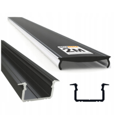 Profil aluminiowy do taśm LED OXI-Zx wpuszczany 2m czarny + czarny dyfuzor