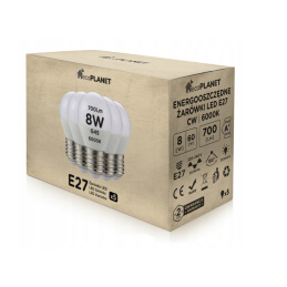 5x LED żarówka E27 - G45 - 8W - 700lm - zimna biel