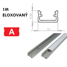 Hliníkový Profil pro LED pásky A Povrchový 1m ELOXOVANÝ