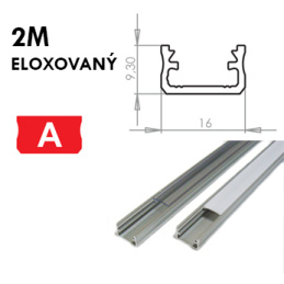 Hliníkový Profil pro LED pásky A Povrchový 2m ELOXOVANÝ