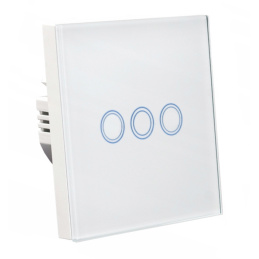 Włącznik ścienny dotykowy LED szklany potrójny Biały