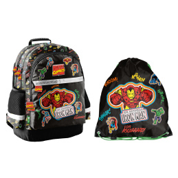 Zestaw Paso School plecak trzykomorowy + worek Iron Man