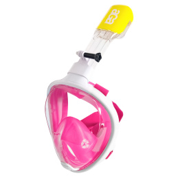 Maska do snurkowania pełnotwarzowa z rurką S/M + uchwyt do GoPro biały/różowy